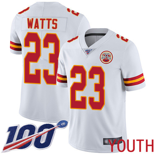 Youth Kansas City Chiefs 23 Watts Armani White Vapor Untouchable Limited Player 100th Season Football Nike NFL Jersey
